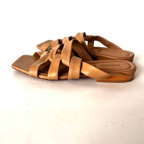 Vince Sandal Slide Zayna Black Leather Flat Square Strappy Slip On - Picture 6 of 8